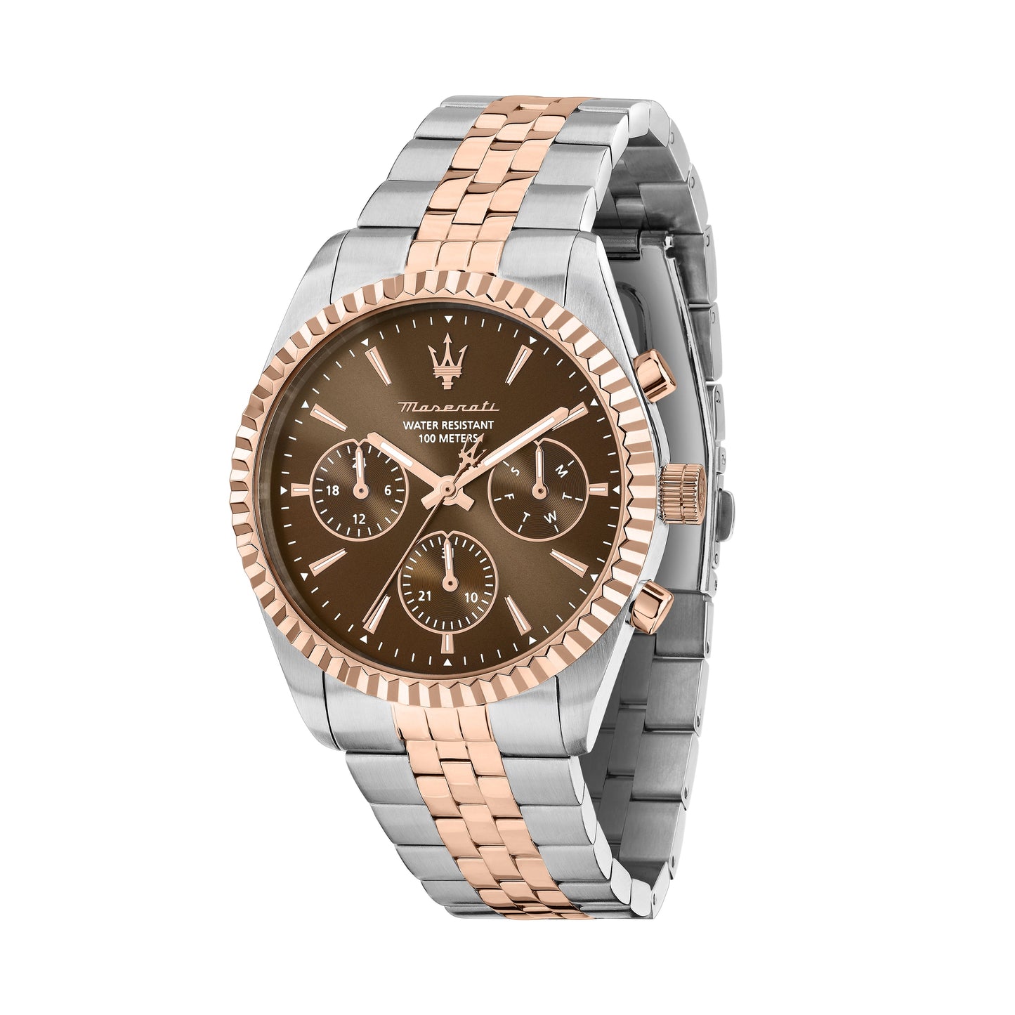 Orologio Uomo Maserati Competizione Multifunzione in Acciaio Bicolore Silver e Rose Gold con Quadrante Marrone R8853100049 - Maserati