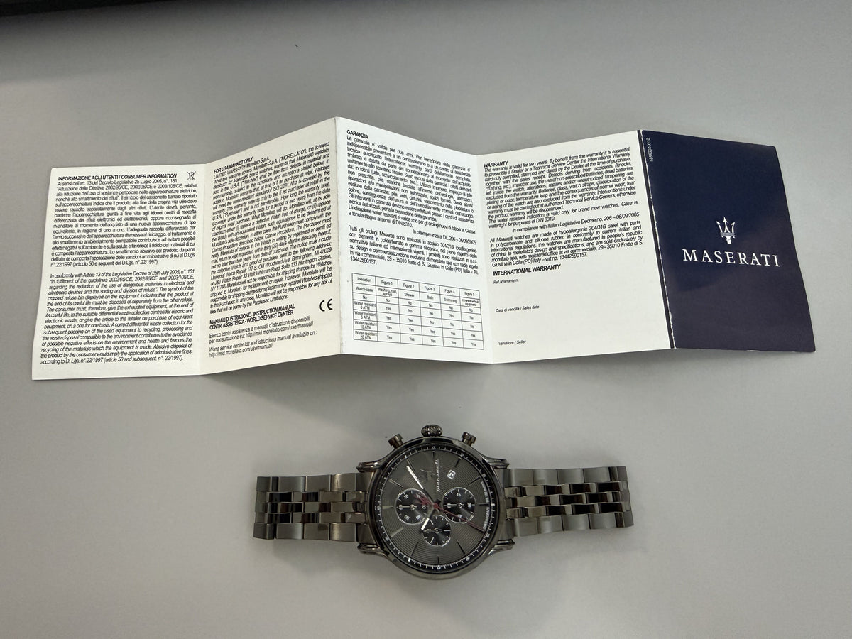 Orologio Uomo Maserati Epoca Cronografo in Acciaio Grigio con Quadrante Grigio R8873618036 - Arena Gioielli - Maserati