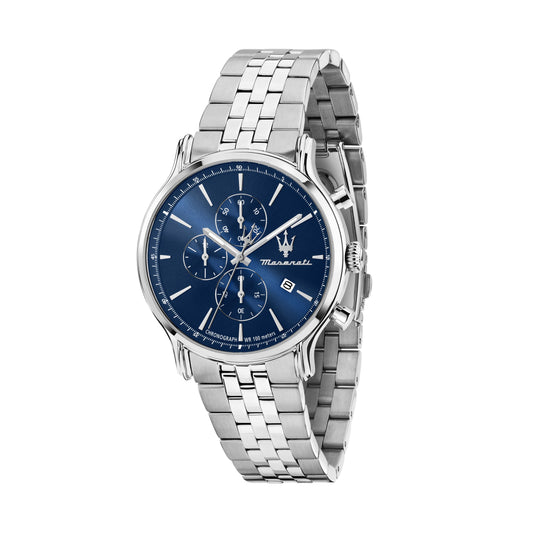 Orologio Uomo Maserati Epoca Cronografo in Acciaio Silver con Quadrante Blu R8873618039 - Arena Gioielli - Maserati