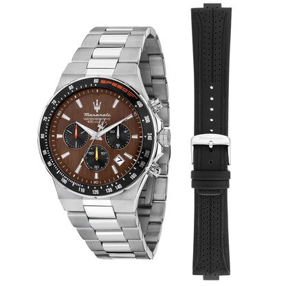 Orologio Uomo Maserati Sfida Cronografo in Acciaio con Quadrante Marrone e Doppio Cinturino R8873640026