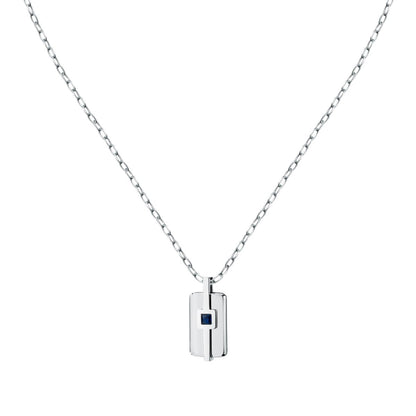 Collana Uomo Morellato Motown SALS128 in Acciaio Silver con Pendente e Zircone Blu 45+5 cm