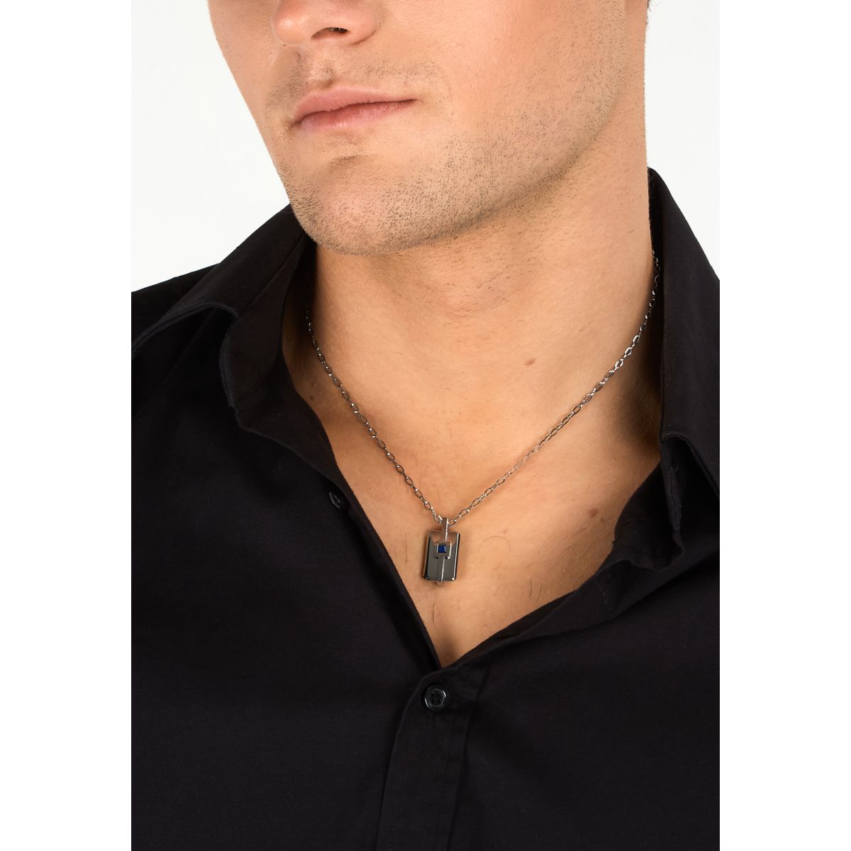 Collana Uomo Morellato Motown SALS128 in Acciaio Silver con Pendente e Zircone Blu 45+5 cm - Morellato