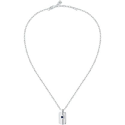 Collana Uomo Morellato Motown SALS128 in Acciaio Silver con Pendente e Zircone Blu 45+5 cm