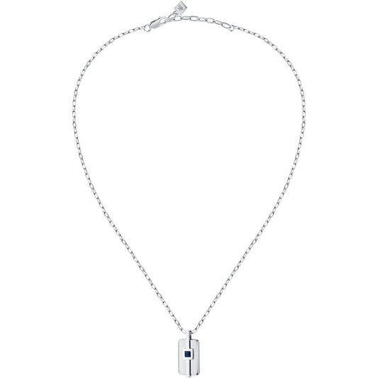Collana Uomo Morellato Motown SALS128 in Acciaio Silver con Pendente e Zircone Blu 45+5 cm - Arena Gioielli  - Morellato