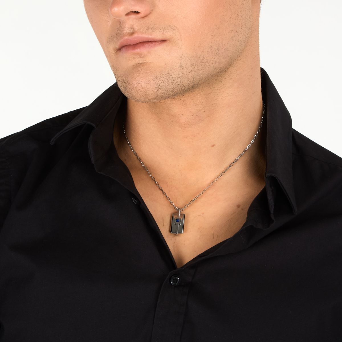 Collana Uomo Morellato Motown SALS128 in Acciaio Silver con Pendente e Zircone Blu 45+5 cm - Morellato