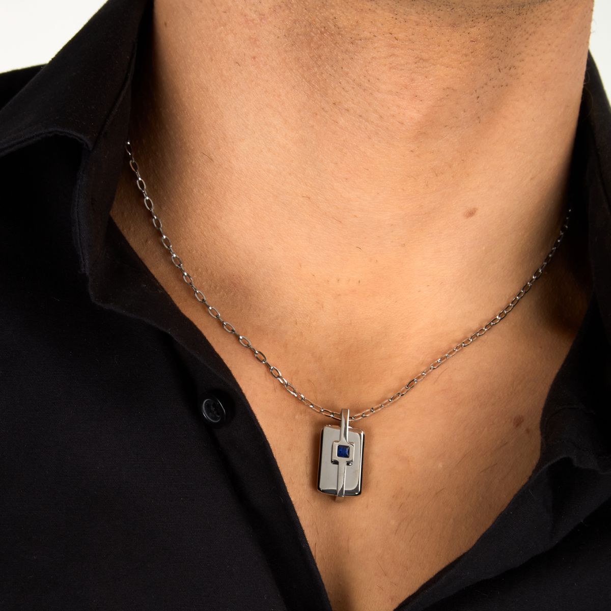 Collana Uomo Morellato Motown SALS128 in Acciaio Silver con Pendente e Zircone Blu 45+5 cm - Morellato