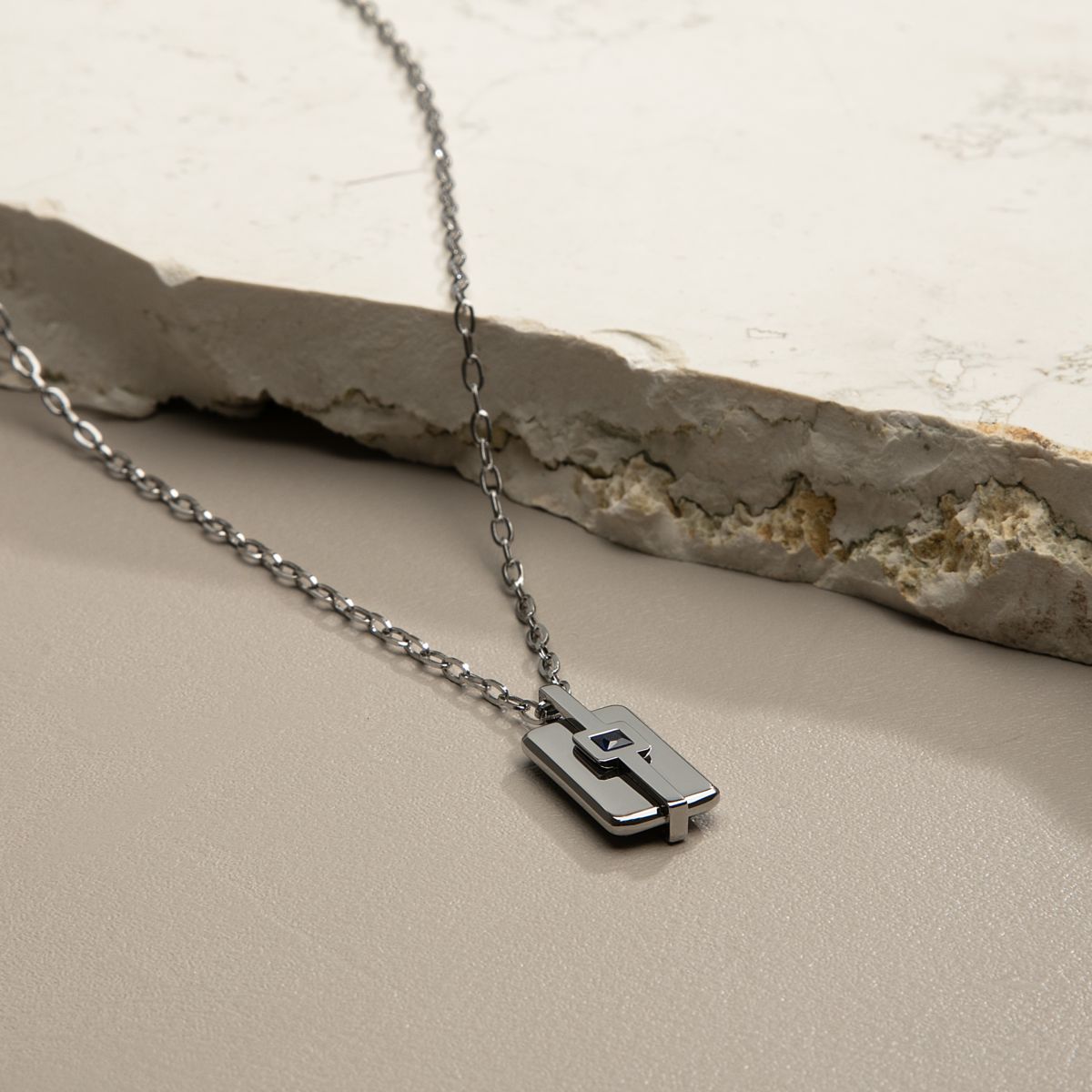 Collana Uomo Morellato Motown SALS128 in Acciaio Silver con Pendente e Zircone Blu 45+5 cm - Morellato