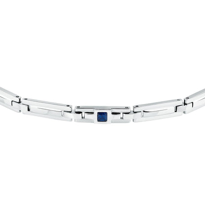 Bracciale Uomo Morellato Motown SALS129 a Catena in Acciaio Silver con Zircone Blu 18+3,5 cm