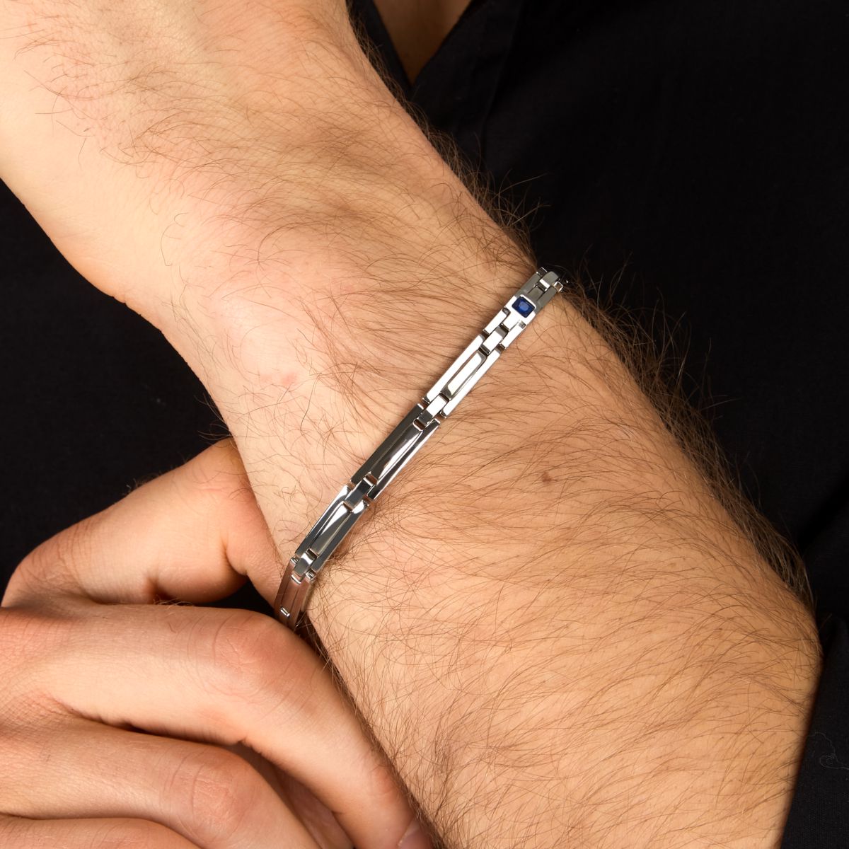 Bracciale Uomo Morellato Motown SALS129 a Catena in Acciaio Silver con Zircone Blu 18+3,5 cm - Morellato