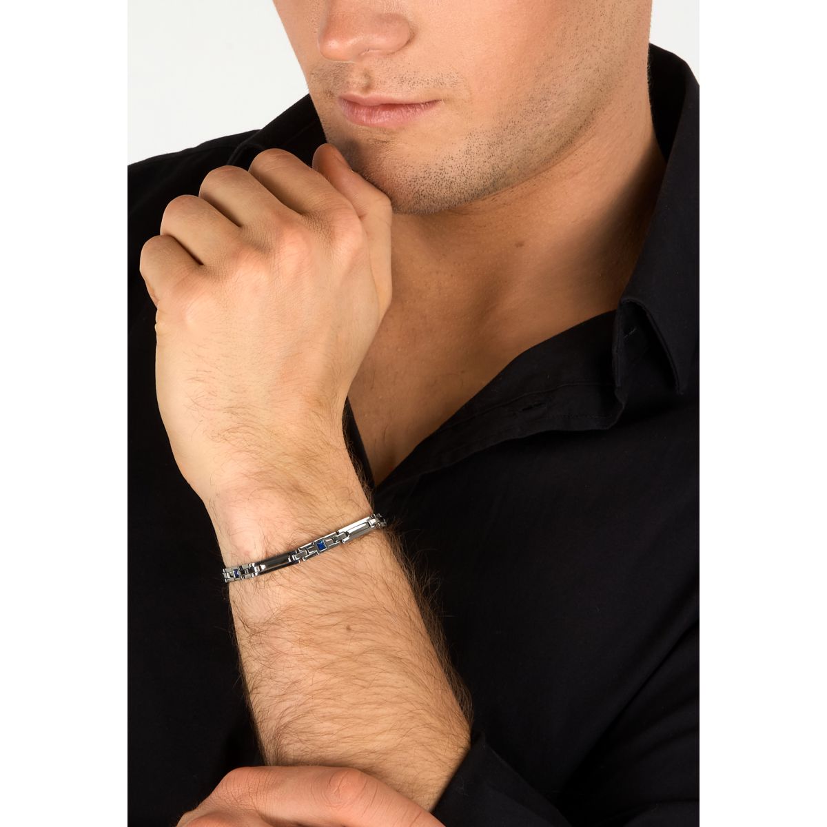 Bracciale Uomo Morellato Motown SALS130 a Catena in Acciaio Silver con Zirconi Blu 18+3,5 cm - Morellato