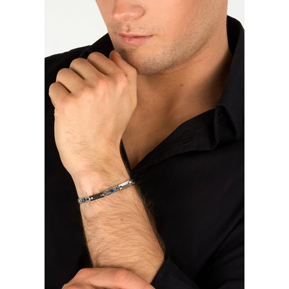 Bracciale Uomo Morellato Motown SALS130 a Catena in Acciaio Silver con Zirconi Blu 18+3,5 cm