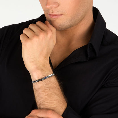 Bracciale Uomo Morellato Motown SALS130 a Catena in Acciaio Silver con Zirconi Blu 18+3,5 cm