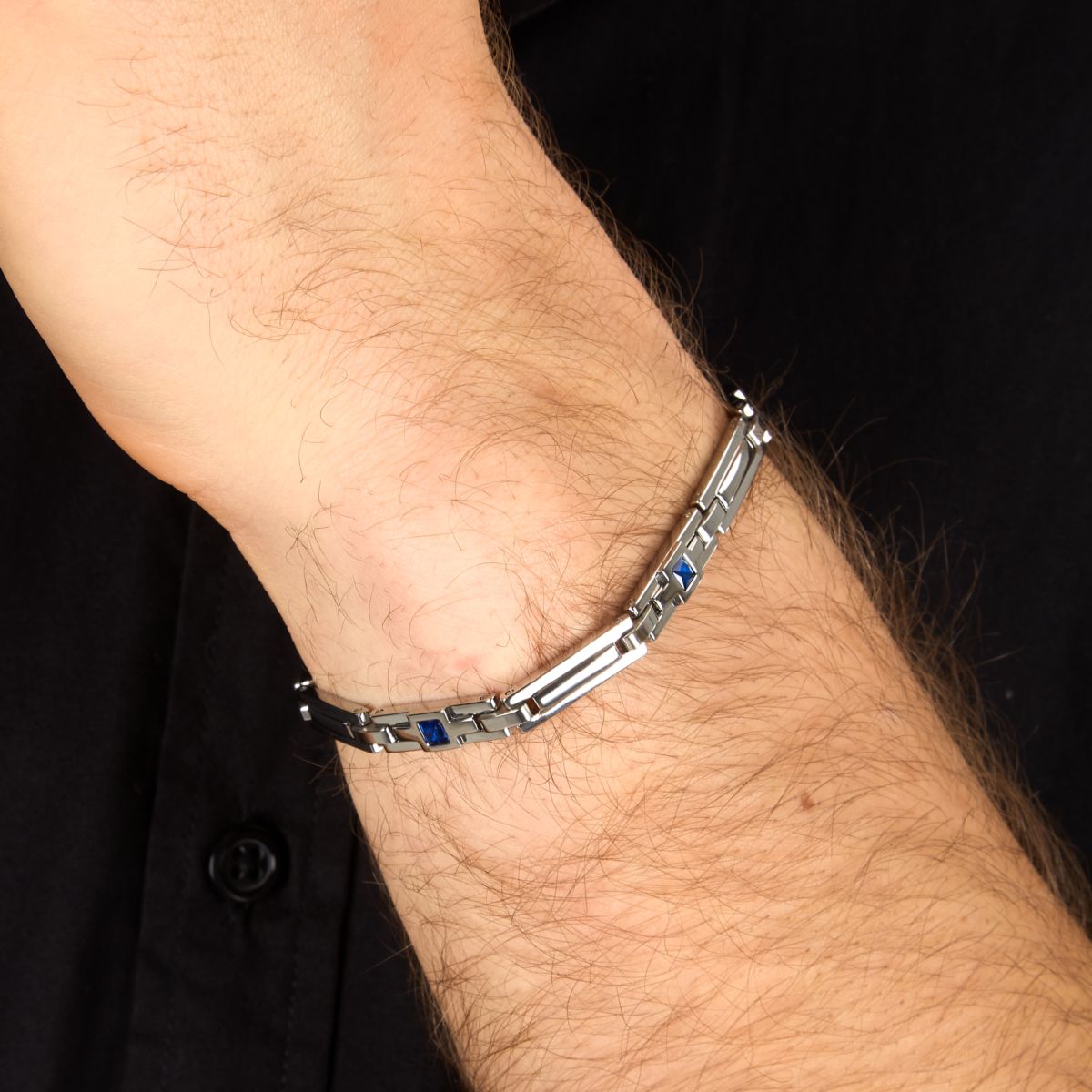 Bracciale Uomo Morellato Motown SALS130 a Catena in Acciaio Silver con Zirconi Blu 18+3,5 cm - Morellato