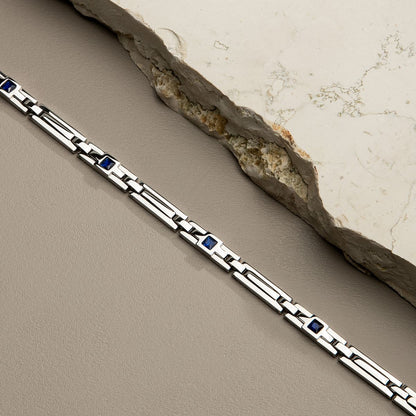Bracciale Uomo Morellato Motown SALS130 a Catena in Acciaio Silver con Zirconi Blu 18+3,5 cm