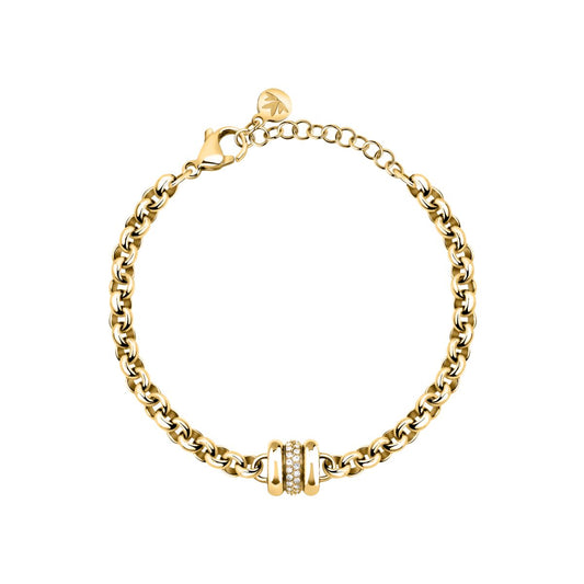 Bracciale Donna Morellato Vintage SAZJ10 a Catena in Acciaio Dorato con Elemento Cilindrico e Cristalli Bianchi 16+3 cm - Arena Gioielli  - Morellato