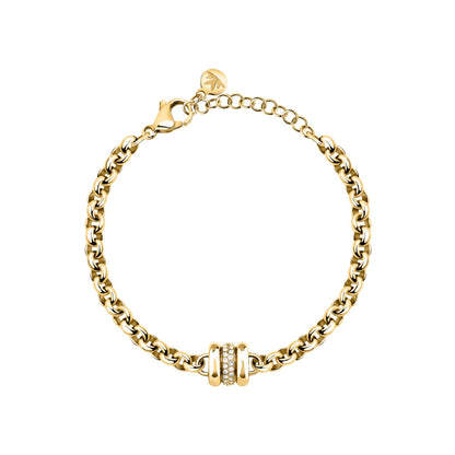 Bracciale Donna Morellato Vintage SAZJ10 a Catena in Acciaio Dorato con Elemento Cilindrico e Cristalli Bianchi 16+3 cm