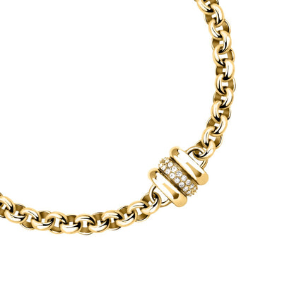 Bracciale Donna Morellato Vintage SAZJ10 a Catena in Acciaio Dorato con Elemento Cilindrico e Cristalli Bianchi 16+3 cm