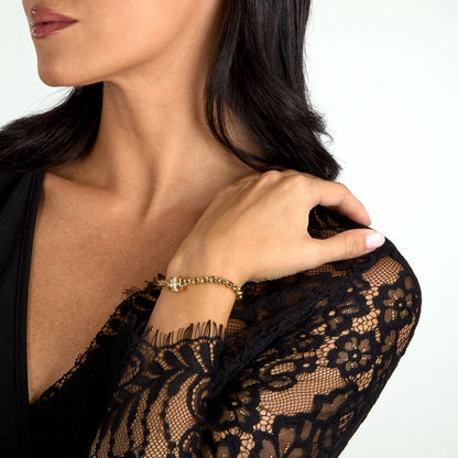 Bracciale Donna Morellato Vintage SAZJ10 a Catena in Acciaio Dorato con Elemento Cilindrico e Cristalli Bianchi 16+3 cm