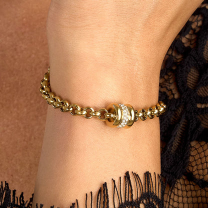 Bracciale Donna Morellato Vintage SAZJ10 a Catena in Acciaio Dorato con Elemento Cilindrico e Cristalli Bianchi 16+3 cm