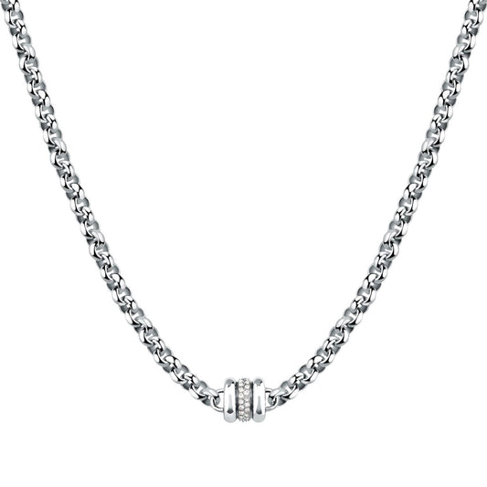 Collana Donna Morellato Vintage SAZJ12 a Catena in Acciaio Silver con Elemento Cilindrico e Cristalli Bianchi 40+5 cm - Morellato