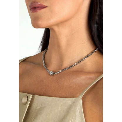 Collana Donna Morellato Vintage SAZJ12 a Catena in Acciaio Silver con Elemento Cilindrico e Cristalli Bianchi 40+5 cm