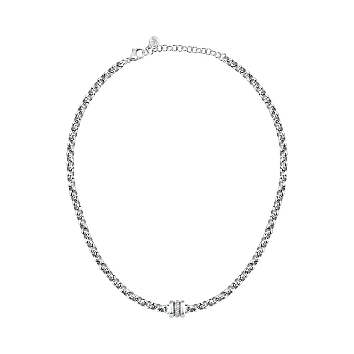 Collana Donna Morellato Vintage SAZJ12 a Catena in Acciaio Silver con Elemento Cilindrico e Cristalli Bianchi 40+5 cm - Morellato