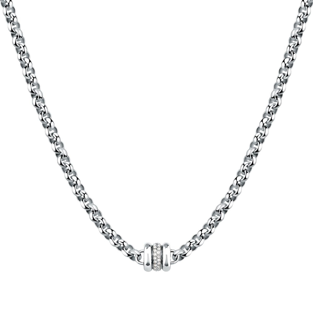 Collana Donna Morellato Vintage SAZJ12 a Catena in Acciaio Silver con Elemento Cilindrico e Cristalli Bianchi 40+5 cm - Morellato