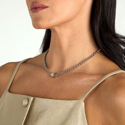 Collana Donna Morellato Vintage SAZJ12 a Catena in Acciaio Silver con Elemento Cilindrico e Cristalli Bianchi 40+5 cm