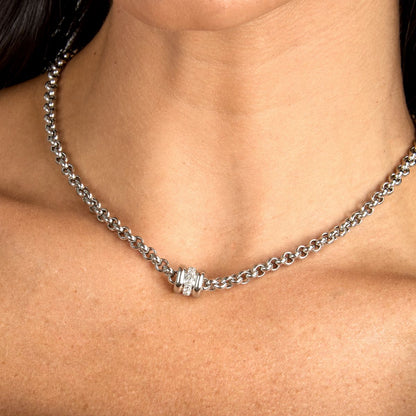 Collana Donna Morellato Vintage SAZJ12 a Catena in Acciaio Silver con Elemento Cilindrico e Cristalli Bianchi 40+5 cm