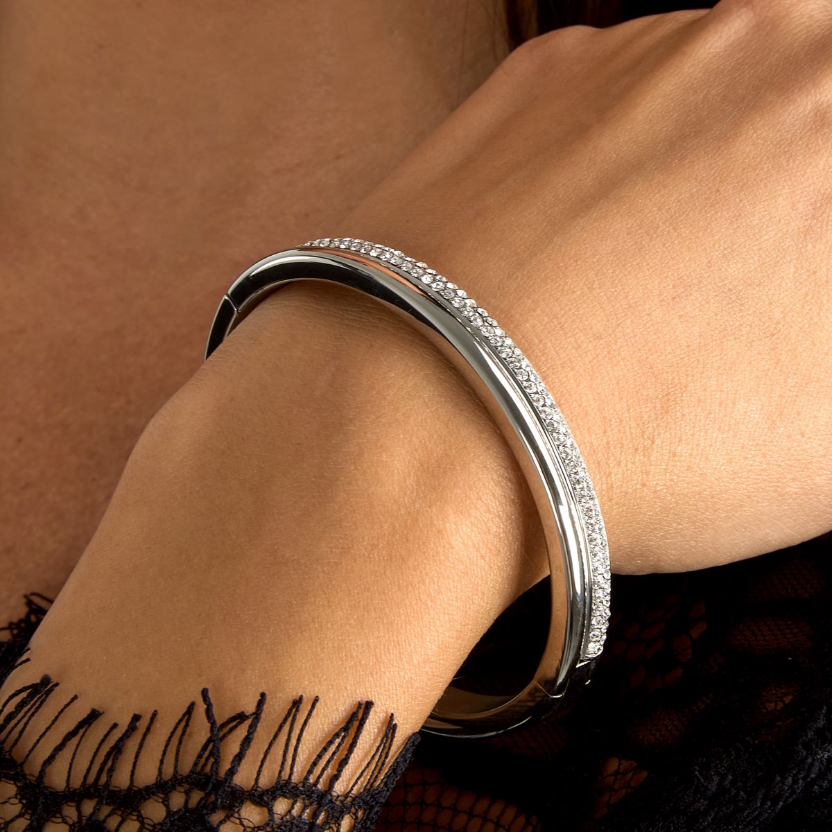 Bracciale Donna Morellato Vintage SAZJ13 Rigido in Acciaio Silver con Cristalli Bianchi 6x5 cm - Morellato
