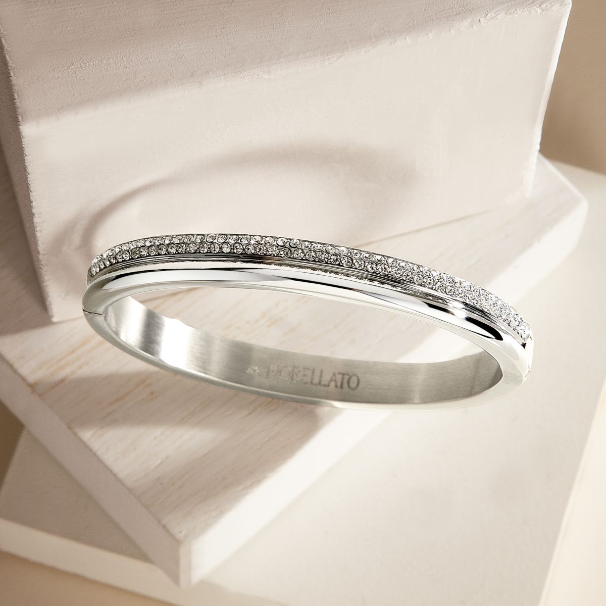 Bracciale Donna Morellato Vintage SAZJ13 Rigido in Acciaio Silver con Cristalli Bianchi 6x5 cm - Morellato