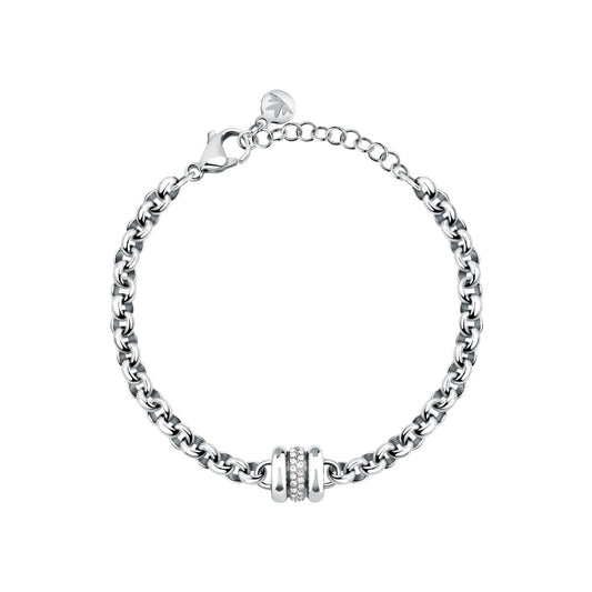 Bracciale Donna Morellato Vintage SAZJ14 a Catena in Acciaio Silver con Elemento Cilindrico e Cristalli Bianchi 16+3 cm - Arena Gioielli  - Morellato
