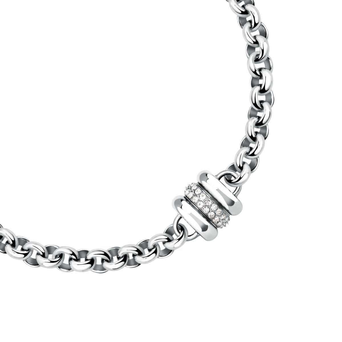 Bracciale Donna Morellato Vintage SAZJ14 a Catena in Acciaio Silver con Elemento Cilindrico e Cristalli Bianchi 16+3 cm - Morellato