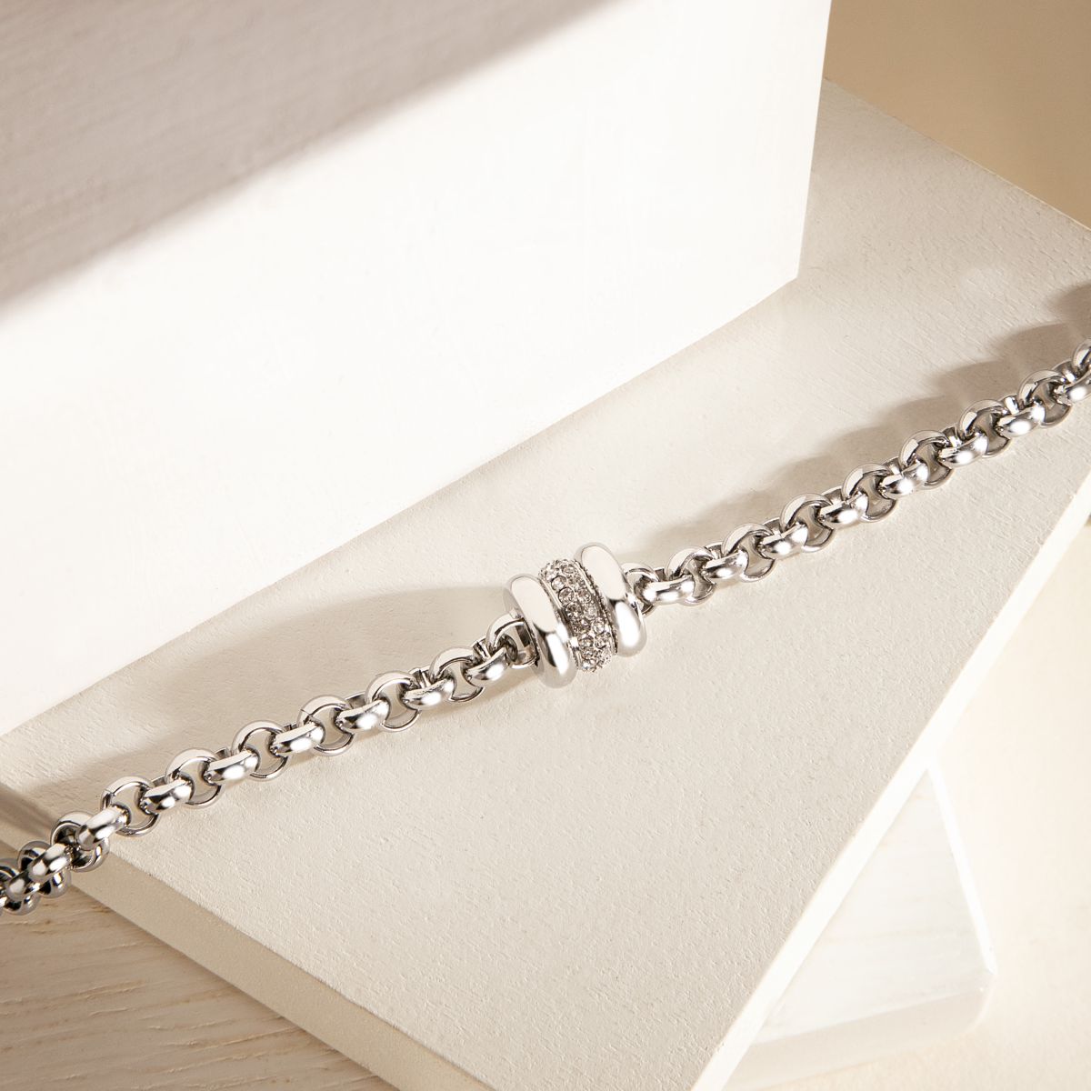 Bracciale Donna Morellato Vintage SAZJ14 a Catena in Acciaio Silver con Elemento Cilindrico e Cristalli Bianchi 16+3 cm - Morellato