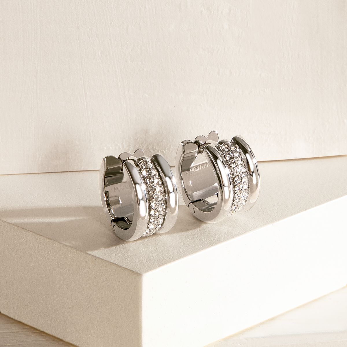 Orecchini Donna Morellato Vintage SAZJ15 a Cerchio in Acciaio Silver con Cristalli Bianchi 16 mm - Morellato