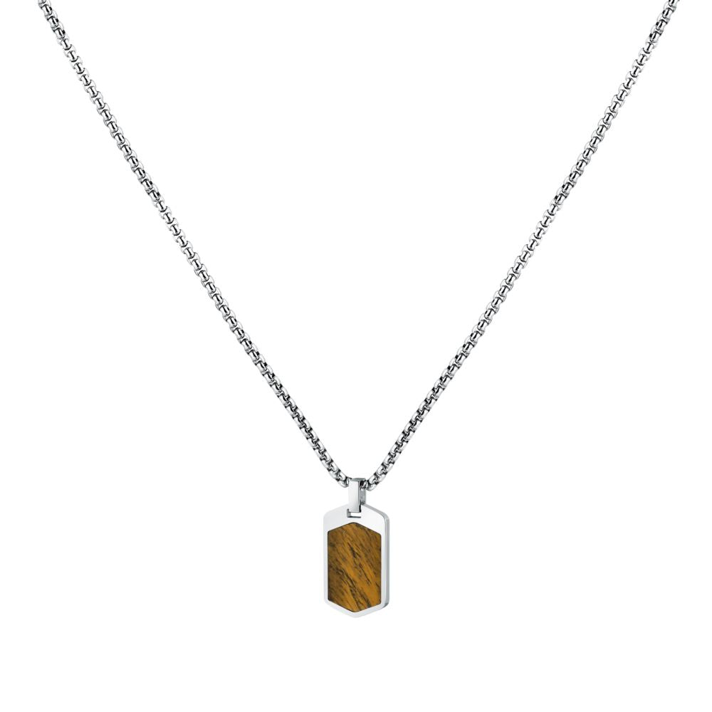 Collana Uomo Morellato Terra SBKA01 in Acciaio Silver con Pendente in Pietra Occhio di Tigre Marrone 50+5 cm - Arena Gioielli - Morellato