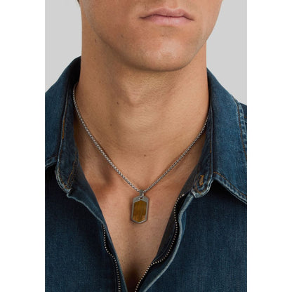 Collana Uomo Morellato Terra SBKA01 in Acciaio Silver con Pendente in Pietra Occhio di Tigre Marrone 50+5 cm - Arena Gioielli