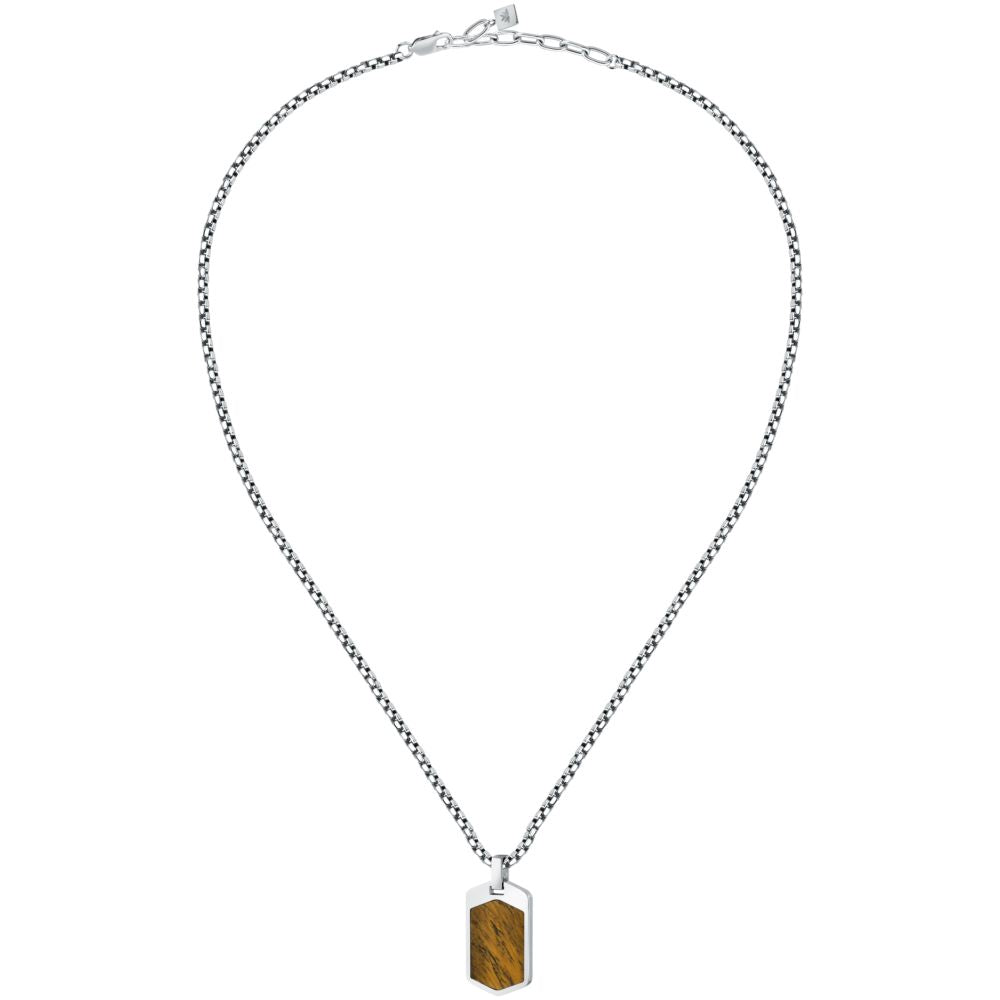 Collana Uomo Morellato Terra SBKA01 in Acciaio Silver con Pendente in Pietra Occhio di Tigre Marrone 50+5 cm - Arena Gioielli - Morellato