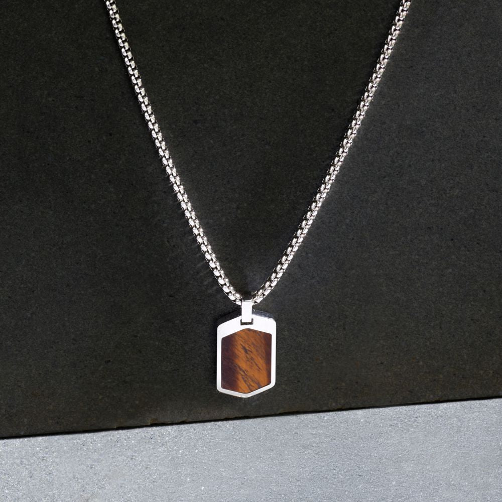 Collana Uomo Morellato Terra SBKA01 in Acciaio Silver con Pendente in Pietra Occhio di Tigre Marrone 50+5 cm - Arena Gioielli - Morellato