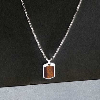 Collana Uomo Morellato Terra SBKA01 in Acciaio Silver con Pendente in Pietra Occhio di Tigre Marrone 50+5 cm - Arena Gioielli