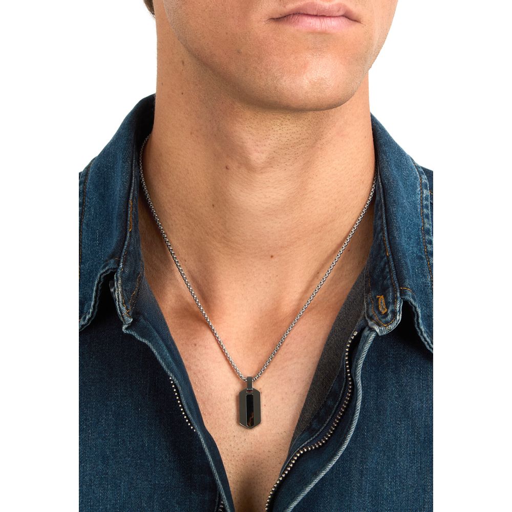 Collana Uomo Morellato Terra SBKA02 in Acciaio Silver con Pendente in Pietra Occhio di Tigre Blu 50+5 cm - Arena Gioielli - Morellato