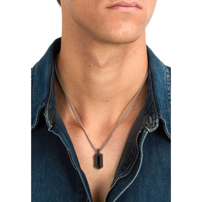 Collana Uomo Morellato Terra SBKA02 in Acciaio Silver con Pendente in Pietra Occhio di Tigre Blu 50+5 cm - Arena Gioielli