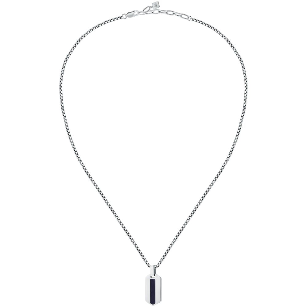 Collana Uomo Morellato Terra SBKA02 in Acciaio Silver con Pendente in Pietra Occhio di Tigre Blu 50+5 cm - Arena Gioielli - Morellato