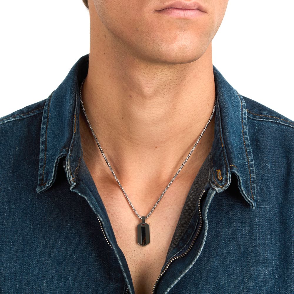 Collana Uomo Morellato Terra SBKA02 in Acciaio Silver con Pendente in Pietra Occhio di Tigre Blu 50+5 cm - Arena Gioielli