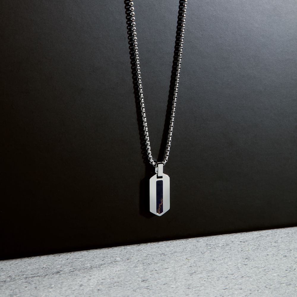 Collana Uomo Morellato Terra SBKA02 in Acciaio Silver con Pendente in Pietra Occhio di Tigre Blu 50+5 cm - Arena Gioielli