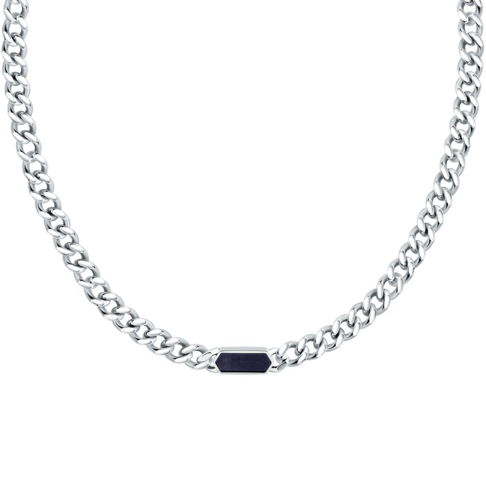 Collana Uomo Morellato Terra SBKA03 in Acciaio Silver con Maglia Chain e Inserto in Pietra Occhio di Tigre Blu 50 cm - Arena Gioielli - Morellato