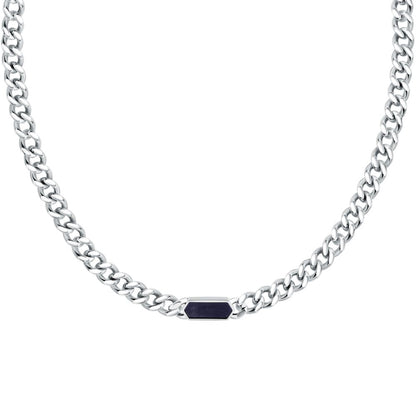 Collana Uomo Morellato Terra SBKA03 in Acciaio Silver con Maglia Chain e Inserto in Pietra Occhio di Tigre Blu 50 cm - Arena Gioielli