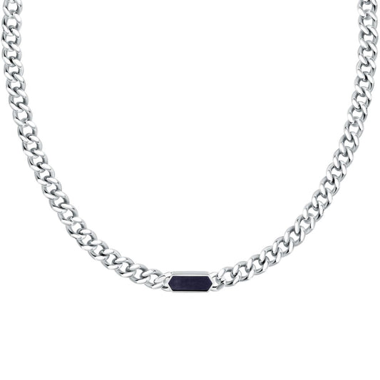 Collana Uomo Morellato Terra SBKA03 in Acciaio Silver con Maglia Chain e Inserto in Pietra Occhio di Tigre Blu 50 cm - Arena Gioielli - Morellato