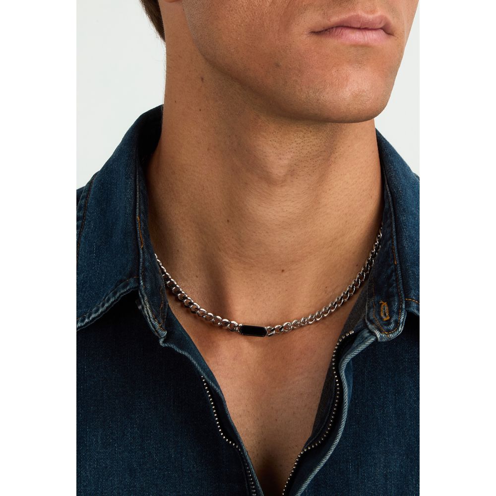 Collana Uomo Morellato Terra SBKA03 in Acciaio Silver con Maglia Chain e Inserto in Pietra Occhio di Tigre Blu 50 cm - Arena Gioielli - Morellato