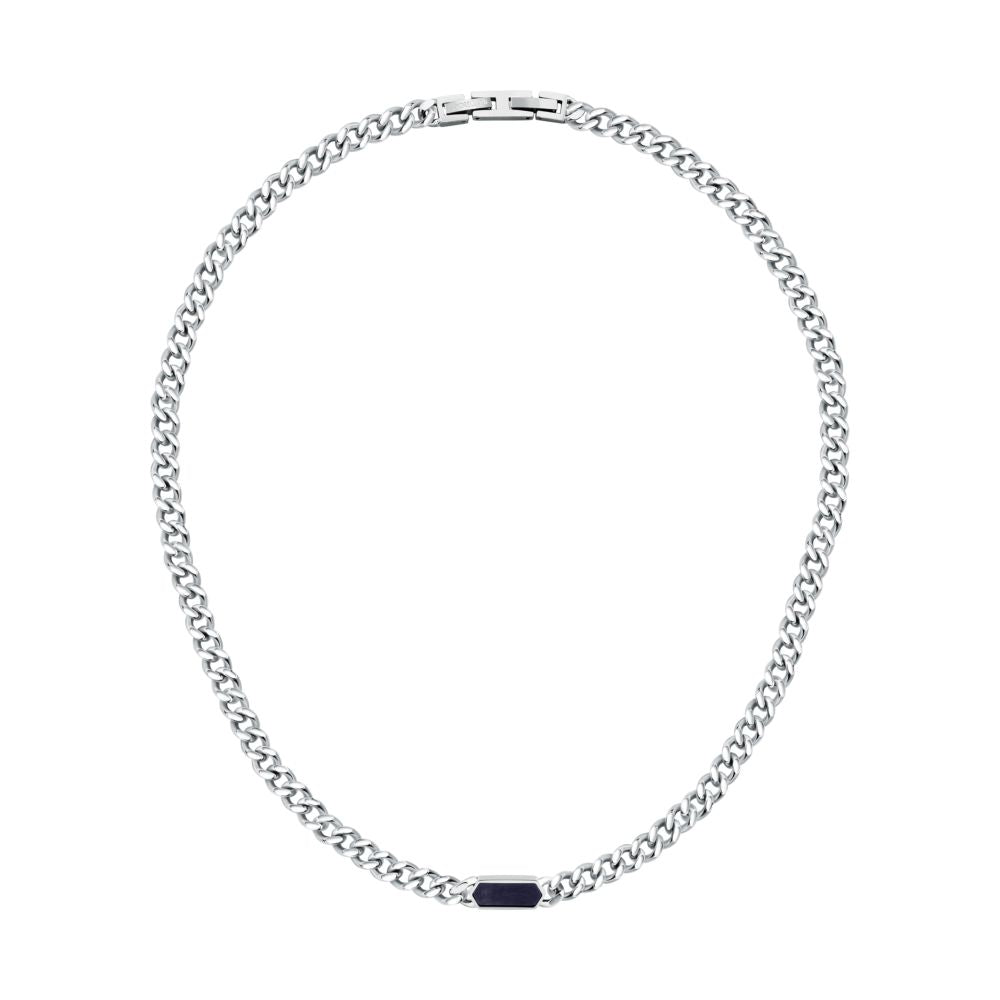 Collana Uomo Morellato Terra SBKA03 in Acciaio Silver con Maglia Chain e Inserto in Pietra Occhio di Tigre Blu 50 cm - Arena Gioielli